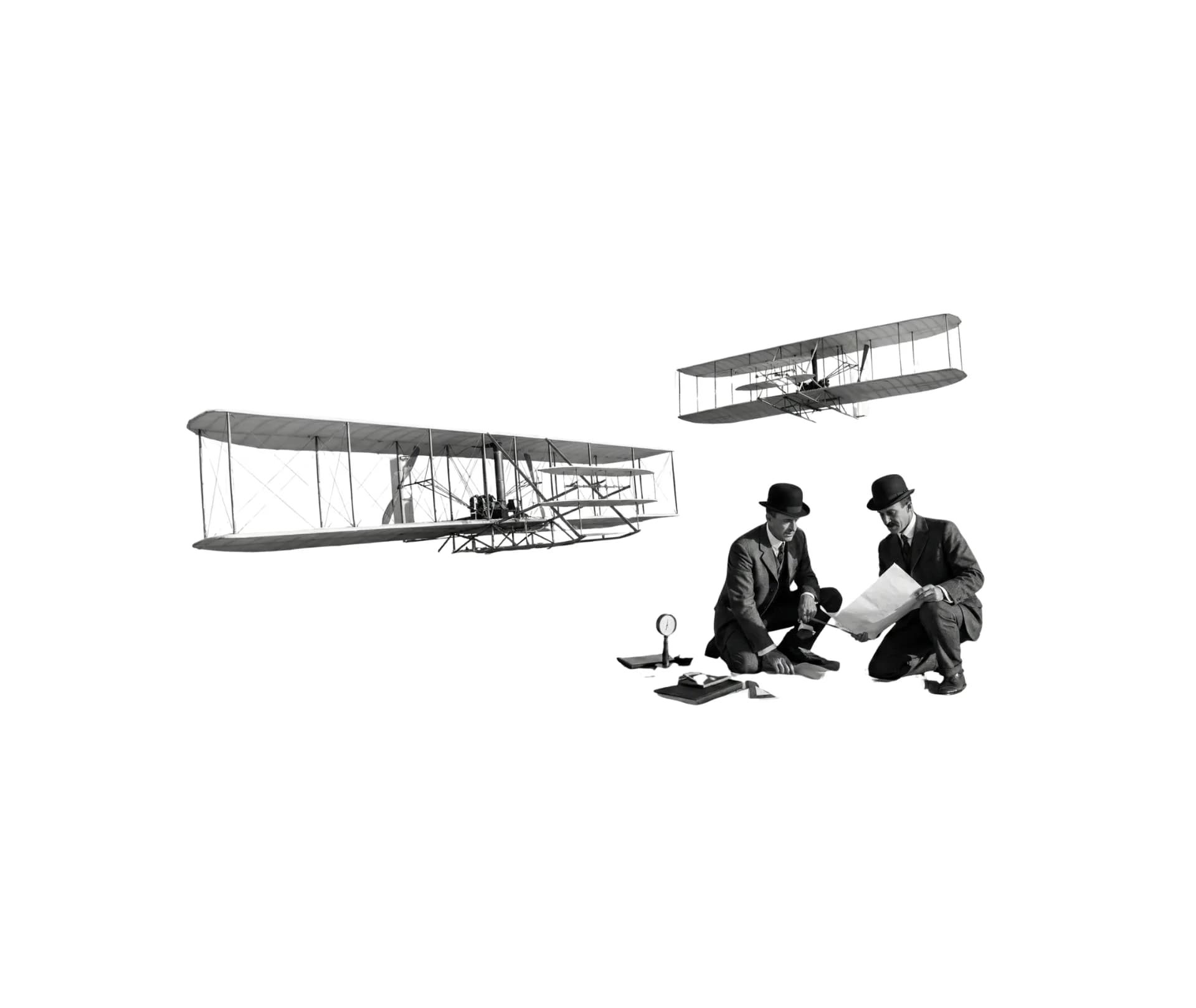Wright brothers with an early aircraft